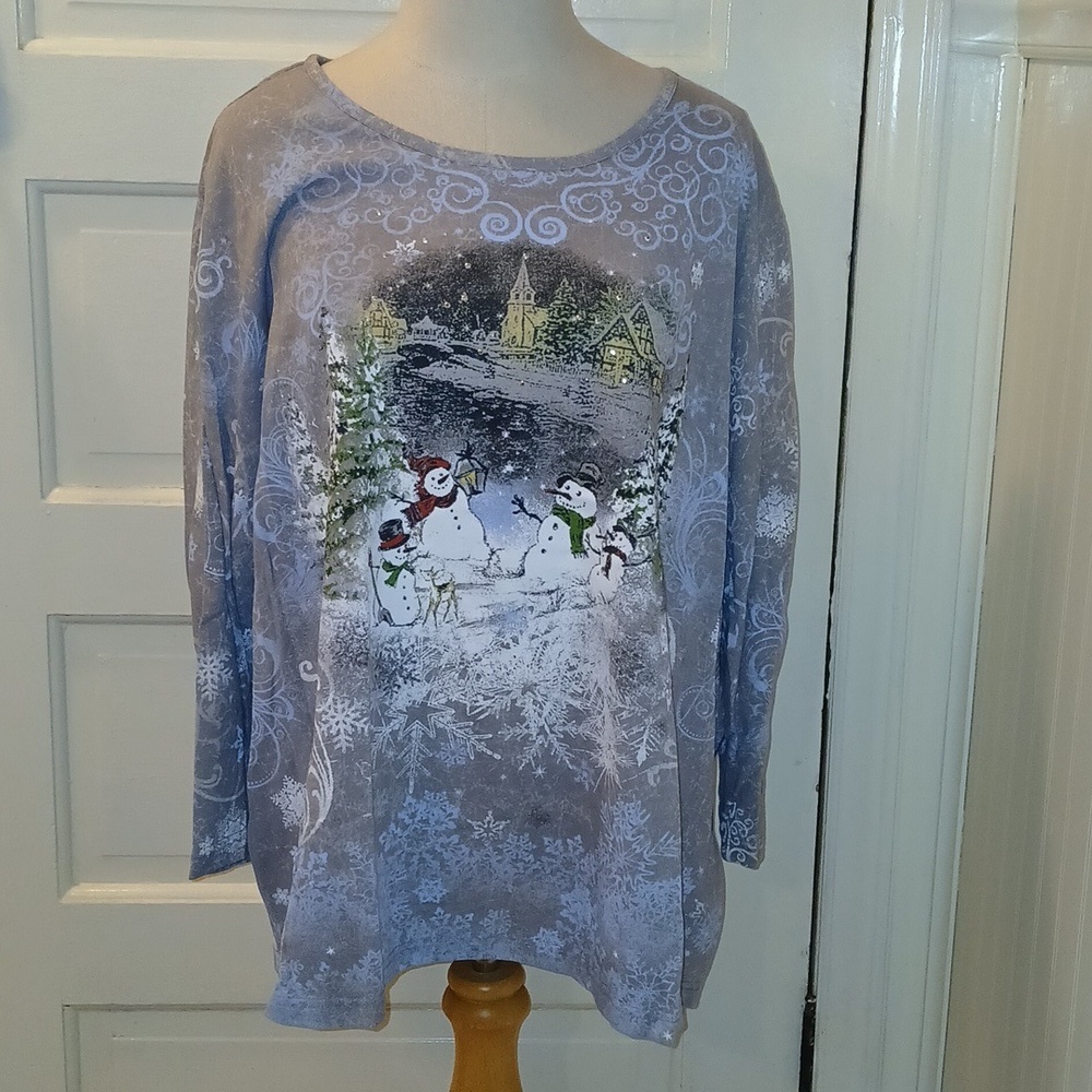Holiday Editions Gray Snowman Long Sleeve Tee Christmas